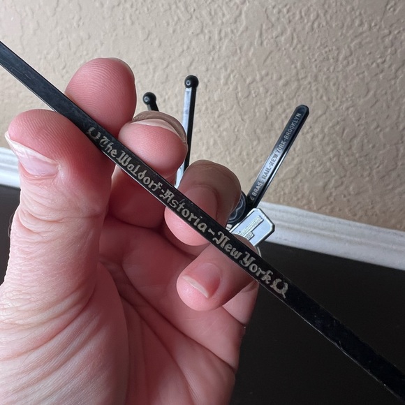 Vintage MCM Black & Silver Swizzle Sticks, Instant Collection, Cocktail Stirrer - Picture 3 of 8